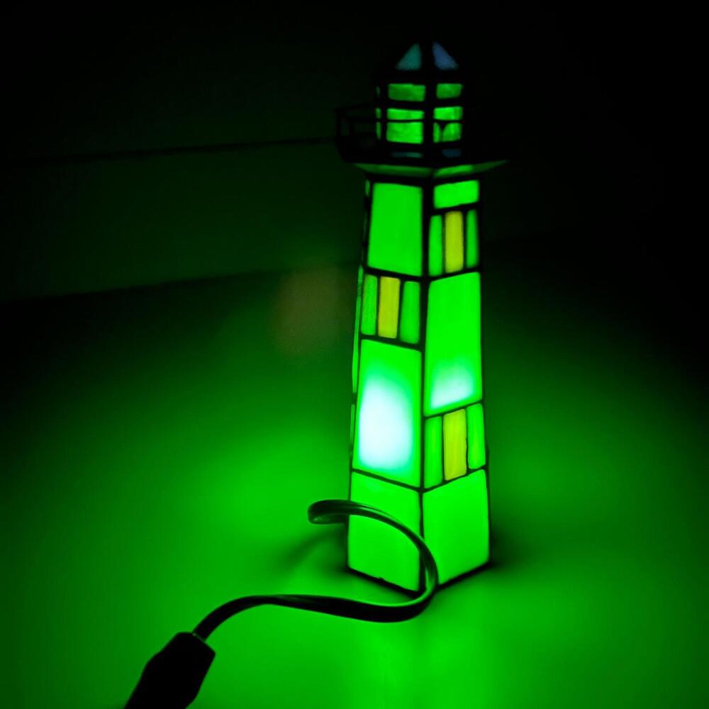 Vintage Stained Glass Lighthouse‎ Table Lamp Nautical Tiffany Style Night Light